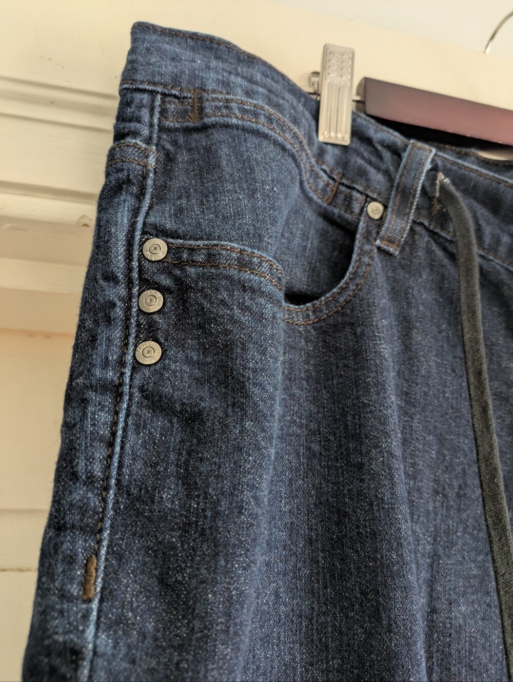 Krew Dark Blue K Slim Straight Leg Denim Jeans w/ Drawstring at Waist- 38X34 - Picture 5 of 10